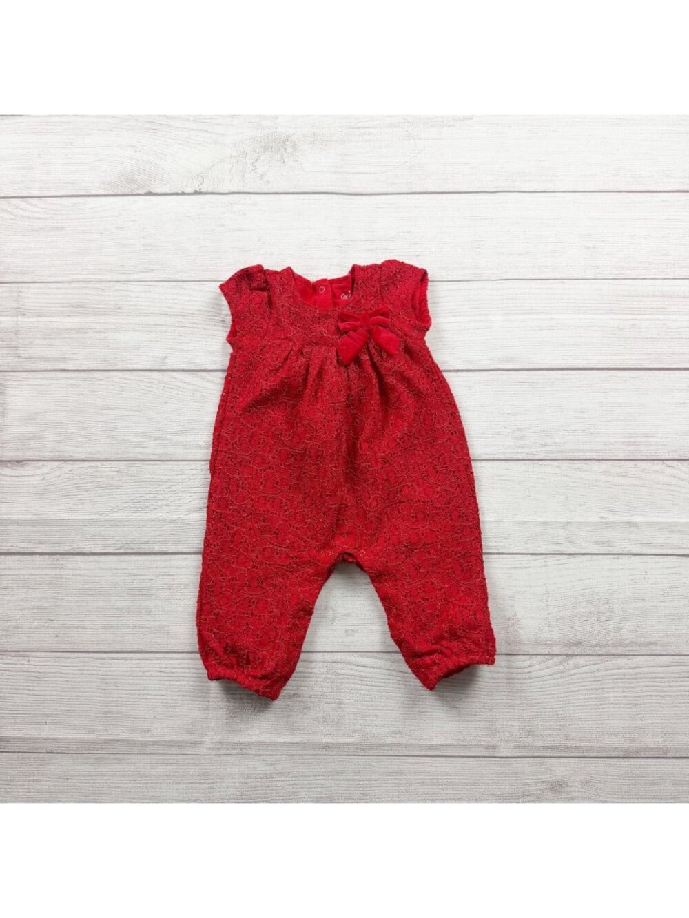 Cat & Jack Baby Girls Red Lace Bow Romper 6-9 Months